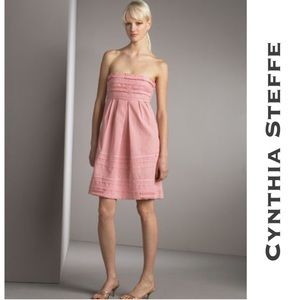 CYNTHIA STEFFE Seersucker Babydoll Strapless Dress Size 6